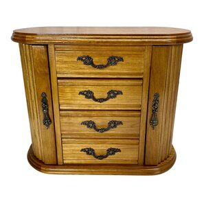 Wooden Jewelry Armoire With Mirror & Lined Drawers Rings Necklaces